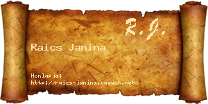 Raics Janina névjegykártya
